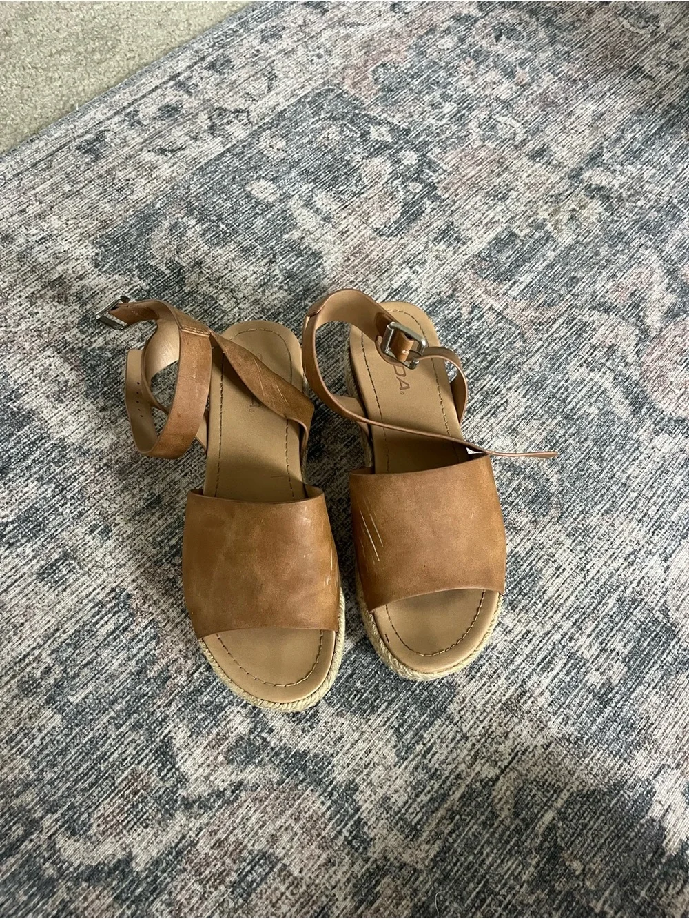 Women's Tan Espadrille Platform Sandals with Ankle Strap - size 9